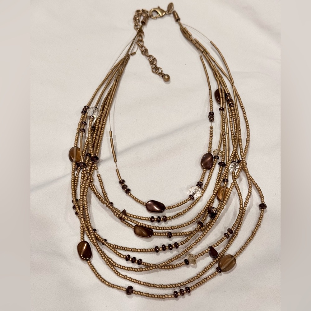 Chico's Elegant Gold and Brown Beaded Necklace NWOT
